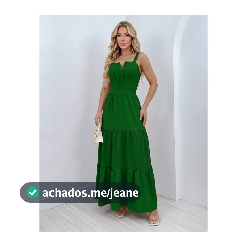 Vestido Feminino Longo Alcinha Camadas Acinturado Elegante Festa