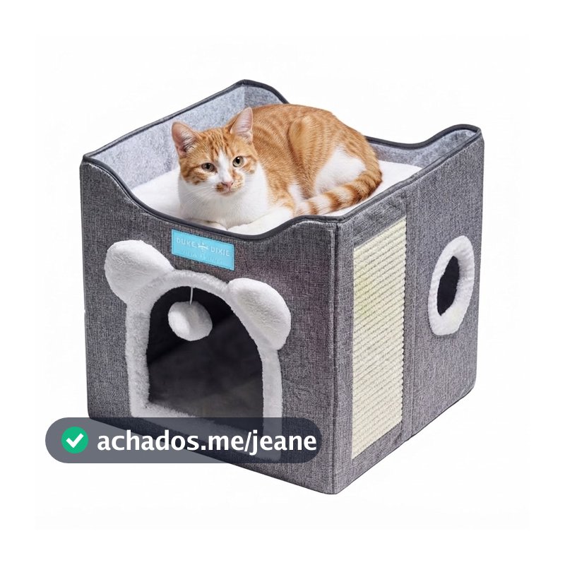 Cama para Gatos com 2 Andares Dobrável Casinha com Arranhador Pet Caminha Dobrável Toca Lavavel