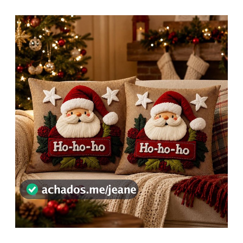 Kit 2 Capas de Almofada Natalina Papai Noel Ho Ho Ho 44x44cm 27008 – Vencedor