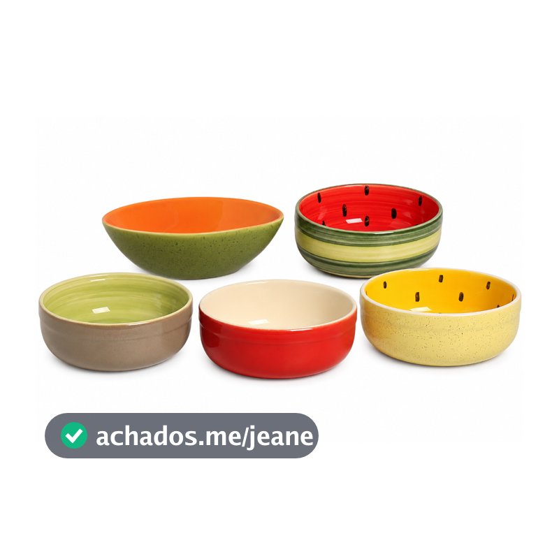 Kit 5 bowls frutas tropicais em cerâmica