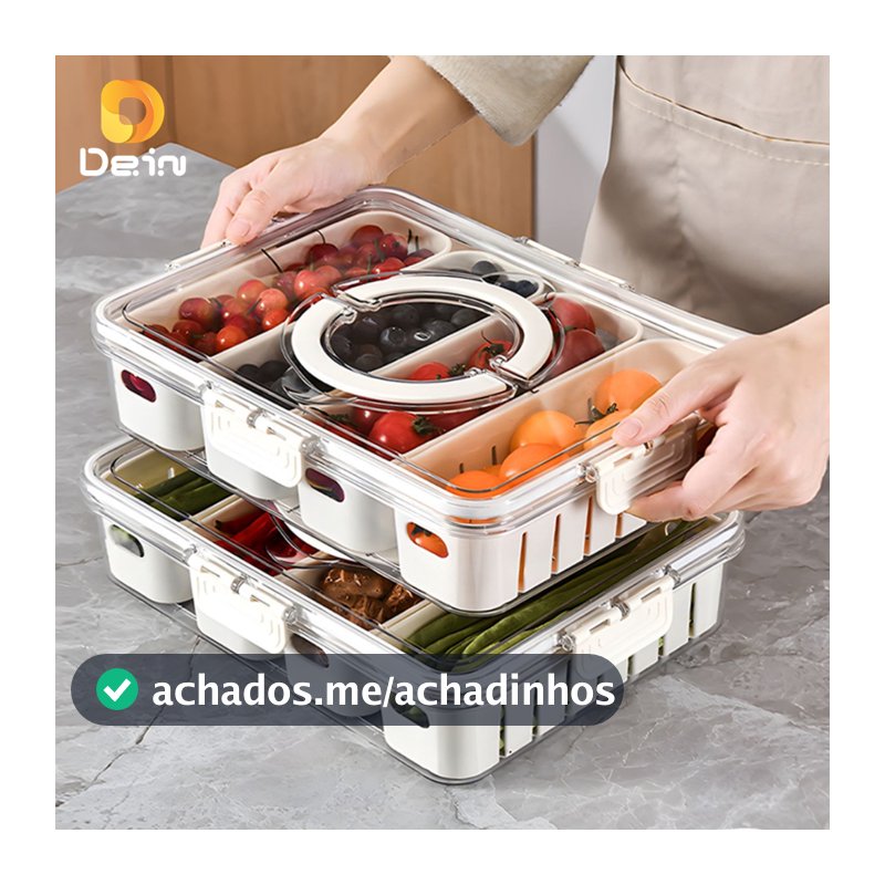 Caixa Organizadora de Alimentos Transparente Geladeira Empilhável Multiuso com Divisórias
