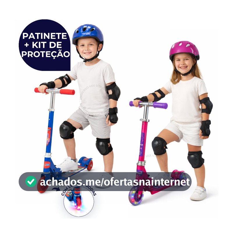 Patinete Infantil 3 Rodinhas com Luz Led e Freio Ajustável Menino Menina Até 25kg