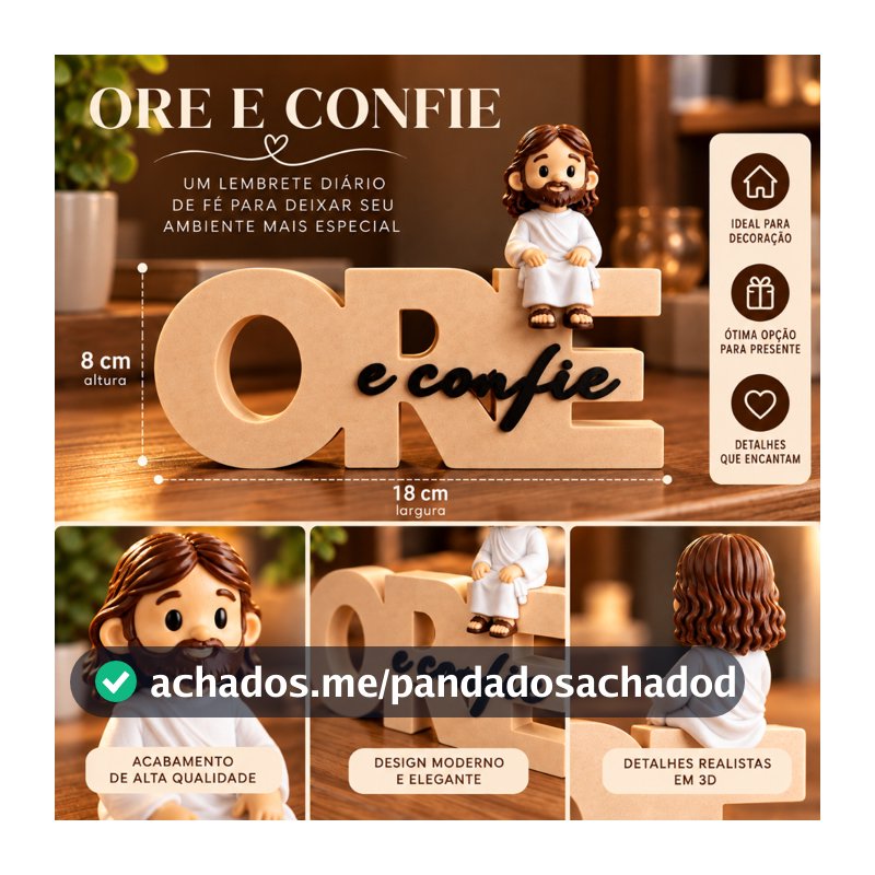 Decoração Ore e Confie mais Jesus sentado, ideal para sala, quarto escritorio