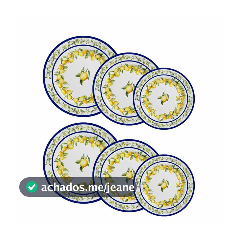 Jogo 6 Pratos Rasos Cerâmica Limão Siciliano Prato De Jantar  Alleanza Mesa Posta