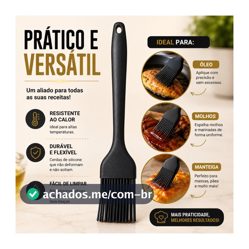 Pincel Culinário Silicone 25cm Livre BPA Resistente Calor  Não Risca Confeitaria Churrasco