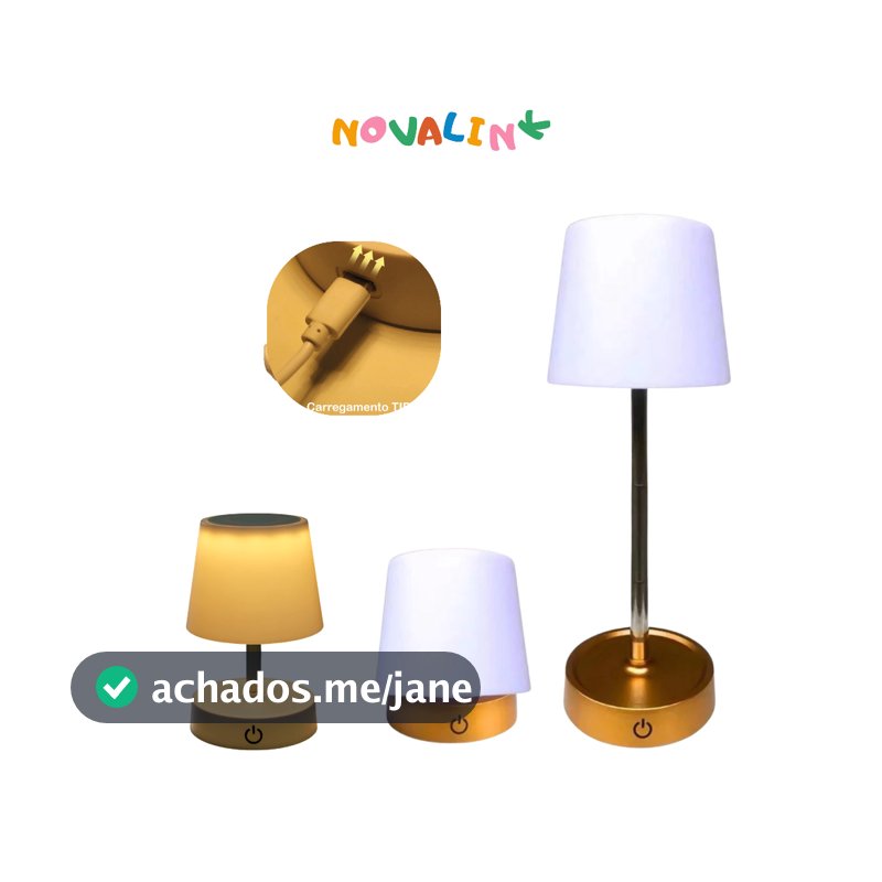 Abajur Recarregável Touch Luminária Retrátil em Aço com Luz de Led Branco Quente Ajustável-USB