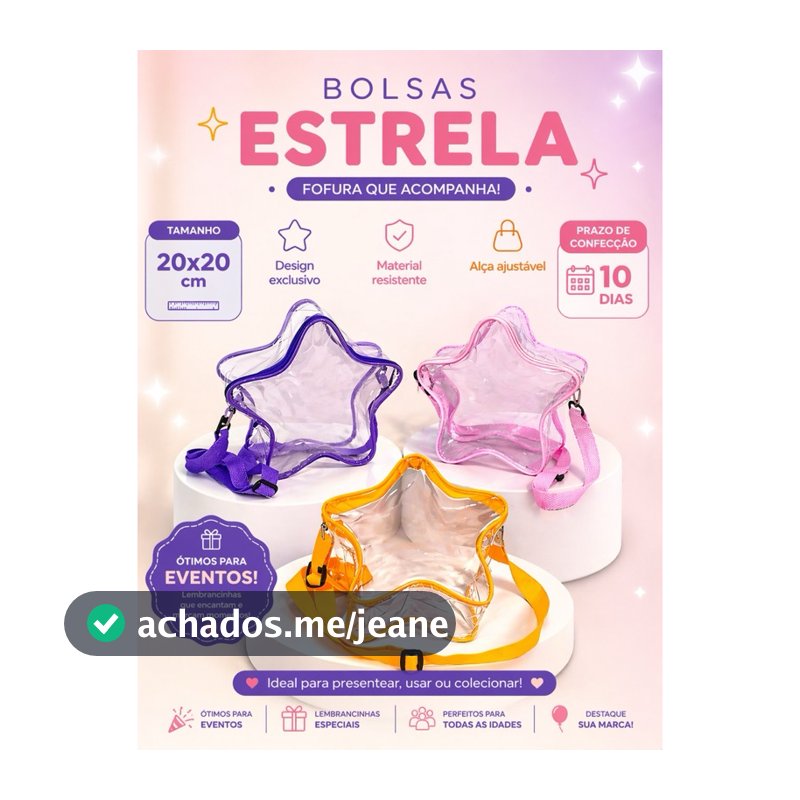 Kit bolsa estrela transparente transversal 20x20 infantil festas lembrancinhas