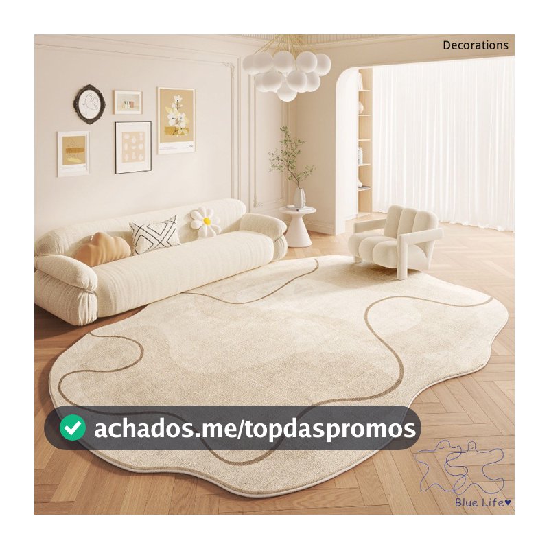 Tapete de sala de estar cor creme, almofada de sofá irregular em caxemira espessa, resistente ao desgaste e antiderrapan
