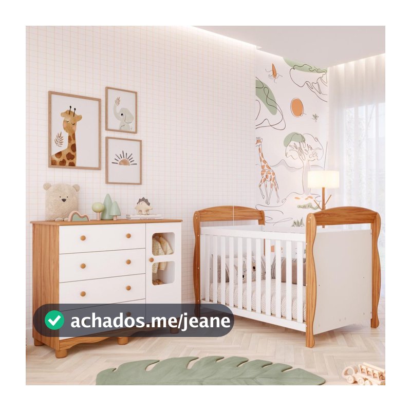 Quarto Bebê Completo Berço Americano Marquesa 3 Em 1 Cômoda Uli 4 Gavetas 1 Porta 100%MDF