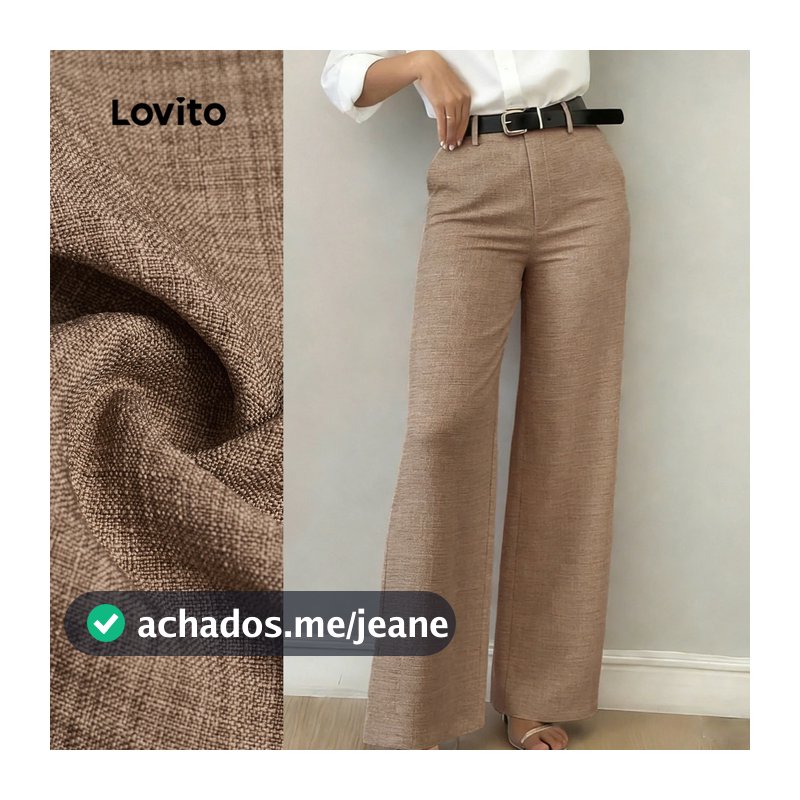 Lovito Calça Casual com Zíper de Bolso Primavera/verão Marrom para Mulheres. L172LD1947