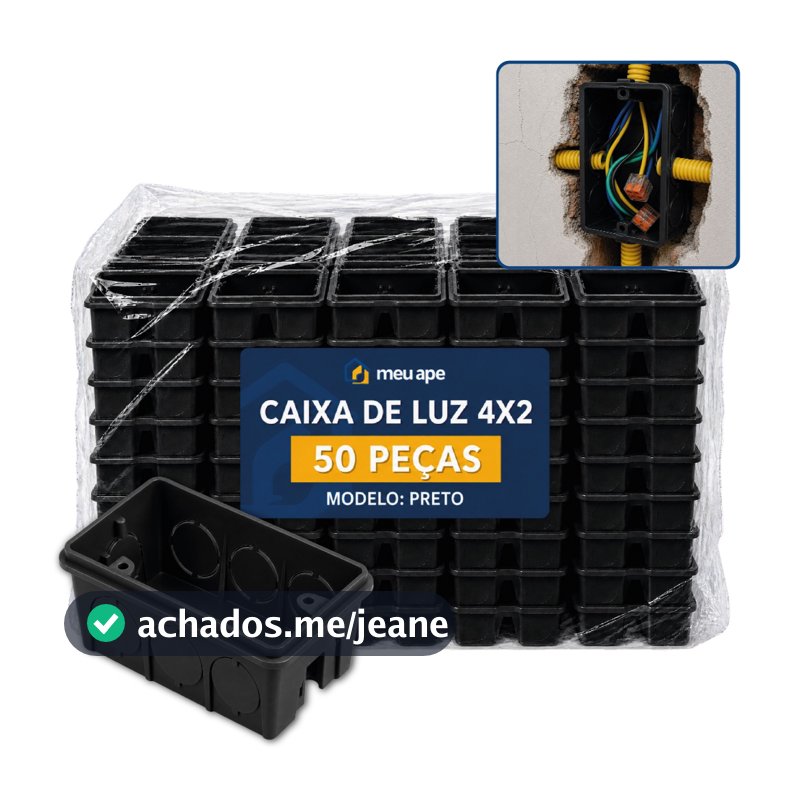 50 Caixa de Luz 4x2 Reforçada P/ Tomada Interruptor Embutir Amarelo/Preto Energia Meu Ape