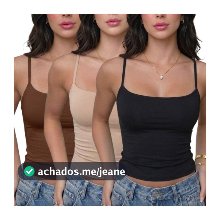 kit 3 Blusinha de Alcinha Feminina Básica Suplex Justa Moda Verão  que sustenta sem sutiã e modela o corpo