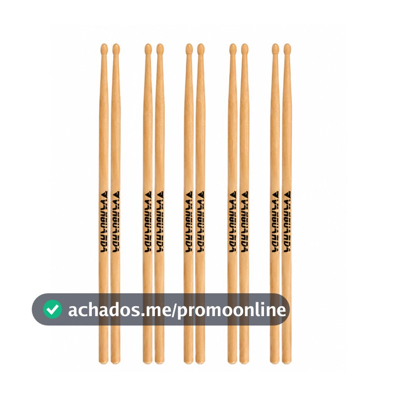 Kit 5 Pares De Baquetas De Bateria Profissional Vanguarda Madeira 7a