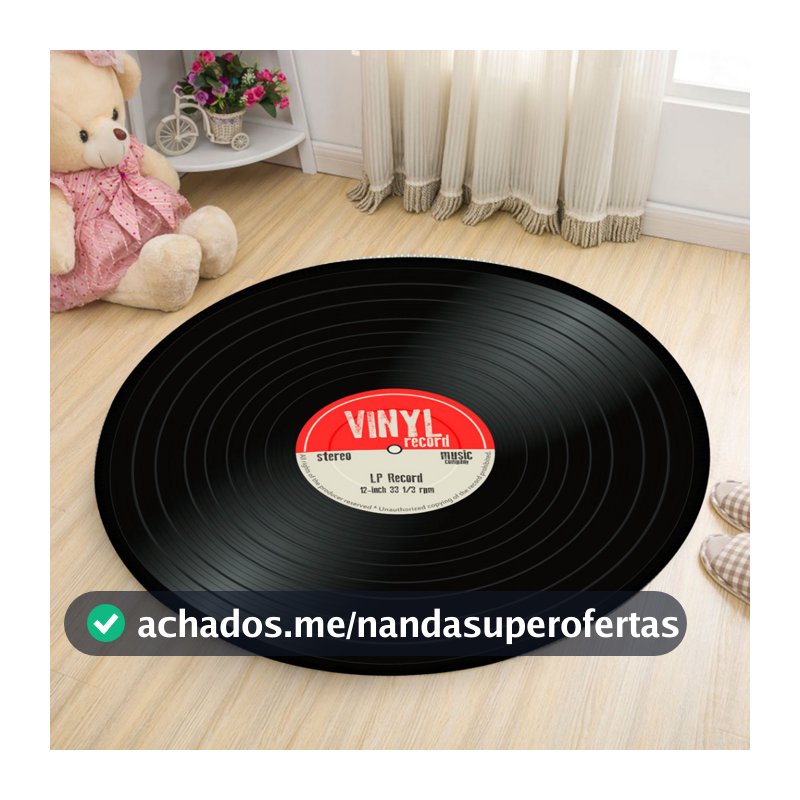 Tapete Redondo 88x88cm Decorativo Antiderrapante Disco de Vinil