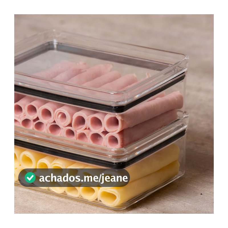 Kit 2 Porta Frios Hermético 770ml Presunto Queijo Mantimentos Organizador de Geladeira Acrilico