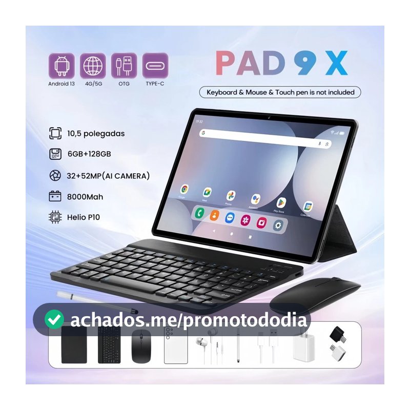 Pad 9X Tablet Android Tela Grande 10.5 FHD 6+128GB WiFi 5G Uso Trabalho Estudo 8000mah anjgg