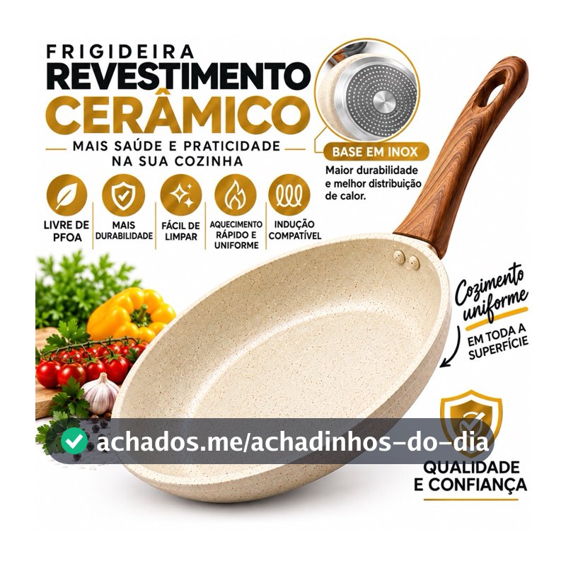 Frigideira Antiaderente Não Usa Óleo Cerâmica Vanilla Cream Fundo Triplo Premium Indução