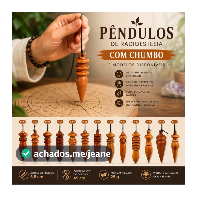 Pêndulo para Radiestesia com Chumbo em Madeira Artesanal