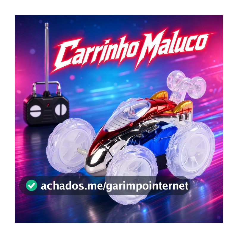 Carro Controle Remoto Infantil Gira 360° com Luz LED Brinquedo Maluco Carrinho de Controle