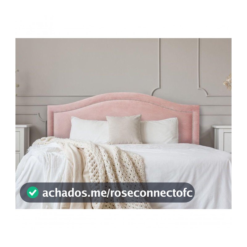 Cabeceira Casal Curva Luxo 140x60 Veludo Rosê - Tachas Prata