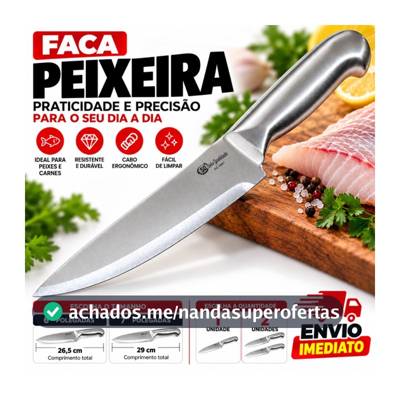 Faca Peixeira 6 ou 7 Profissional Açougueiro Churrasco Gourmet - Entre as melhores facas de cozinha