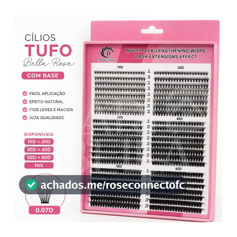 Cílios Tufo Bella Rosa MIX 10D 20D 30D 40D 50D 60D Fio 0.07D | Efeito Volume Brasileiro Extensão de Cílios