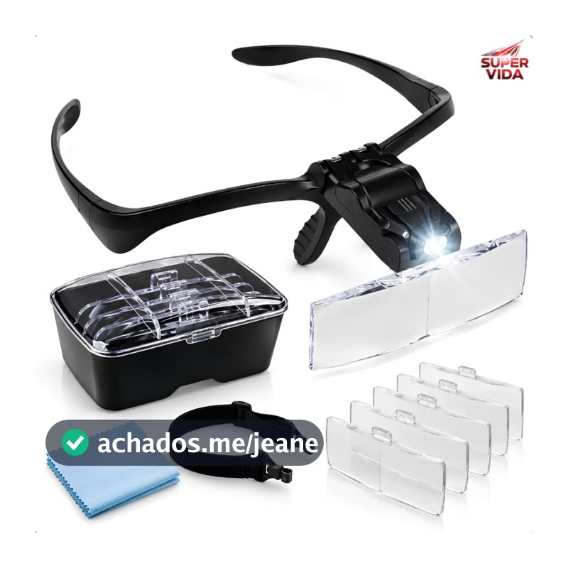 Lupa de Cabeça com LED LUATEK 5 Lentes 1-3,5x Leve 150g Ideal para Leitura Artesanato e Reparos