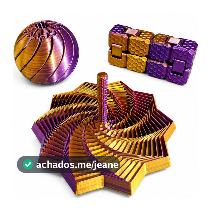 Kit Sensorial 3 em 1 Fidget Toys 3D Bola Estrela 12cm Cubo Infinito Anti Stress TDAH TEA Autismo PLA