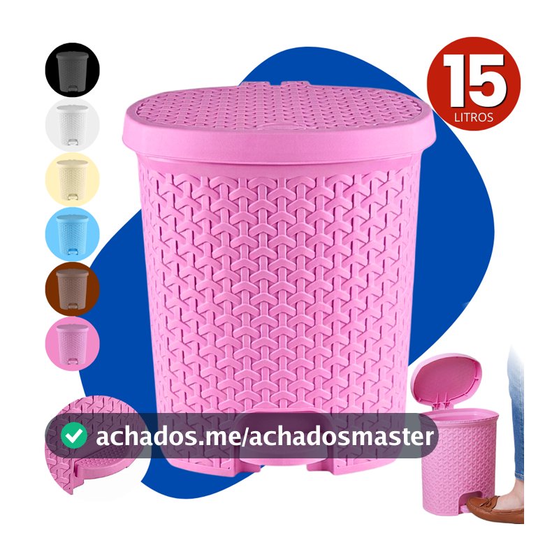 Lixeira Pedal Grande Cesto de Lixo 15 Litros Rattan Banheiro Escritório Cozinha Quarto
