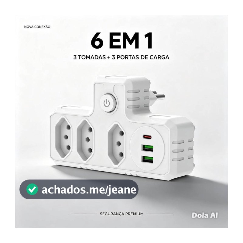 Conector De Extensão Portátil 3 Universal  Carregador Rápido 2 Usb 1 Tipe-C Transformador Conversor de Tomada,