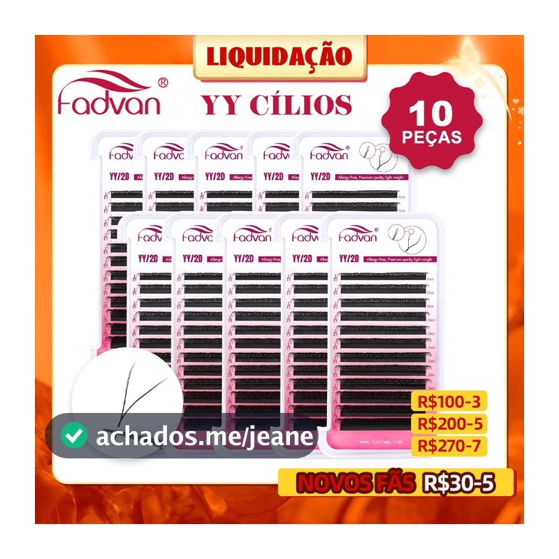 FADVAN 10 PCs YY Forma Cílios 0.05 0.07 C D L M curl Fox Extensões De Brasileiros