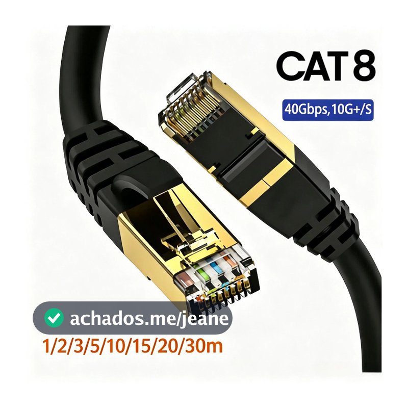 Cabo Ethernet Cat8 40Gbps 2000MHz SFTP RJ45 Blindado de Alta Velocidade e Estabilidade para Notebook
