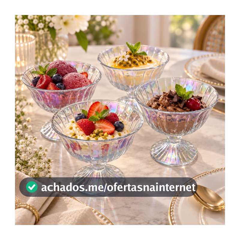Jogo 4 Taças Furta-cor 200ml Sobremesa Mesa Posta Decorativa