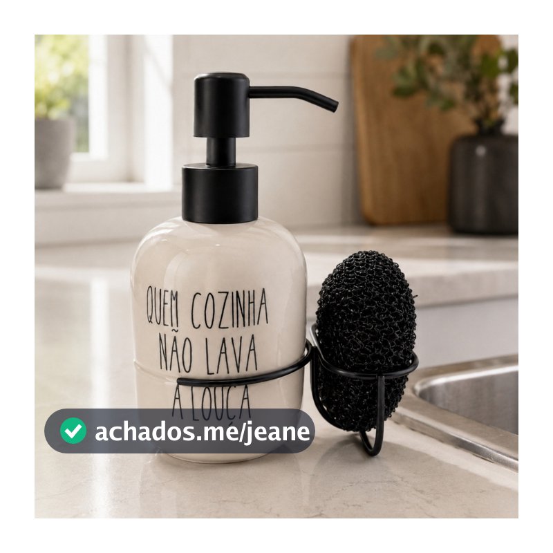Kit Dispenser Cerâmica Detergente com Suporte para Esponja 350 ml