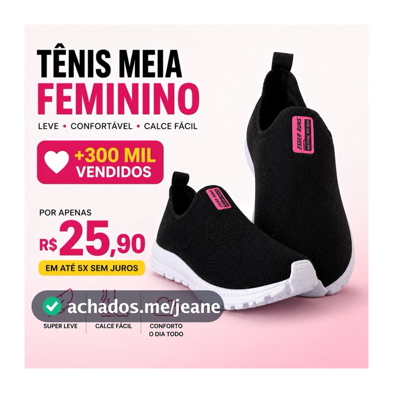 Tênis meia Feminino Promoção para trabalho Escola Academia Passeio Ortopédico Casual Calce facil