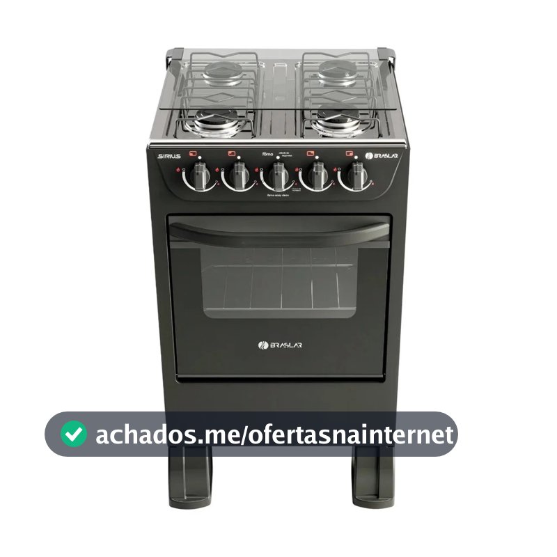 Fogão de Piso Braslar New Sirius 4 Bocas Preto Mesa Inox – Acendimento Manual