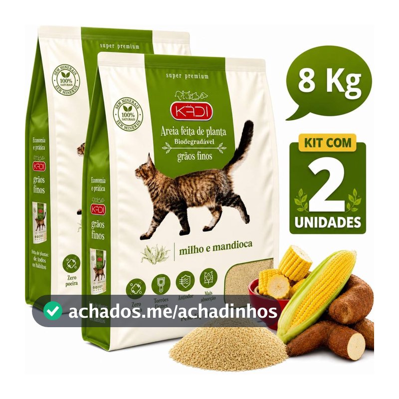 Kit 02 Areia Grãos Finos Milho Mandioca Kadi De 4 Kg Biodegradáveis Para Gato