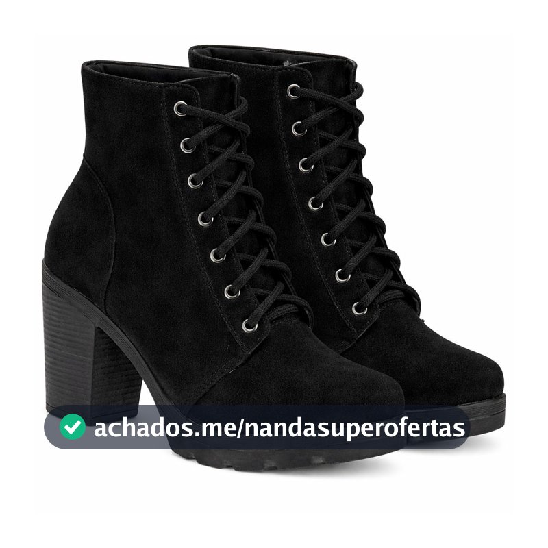 Bota Feminina Cano Curto Preta Salto Grosso Tratorada Confortável Moda Inverno