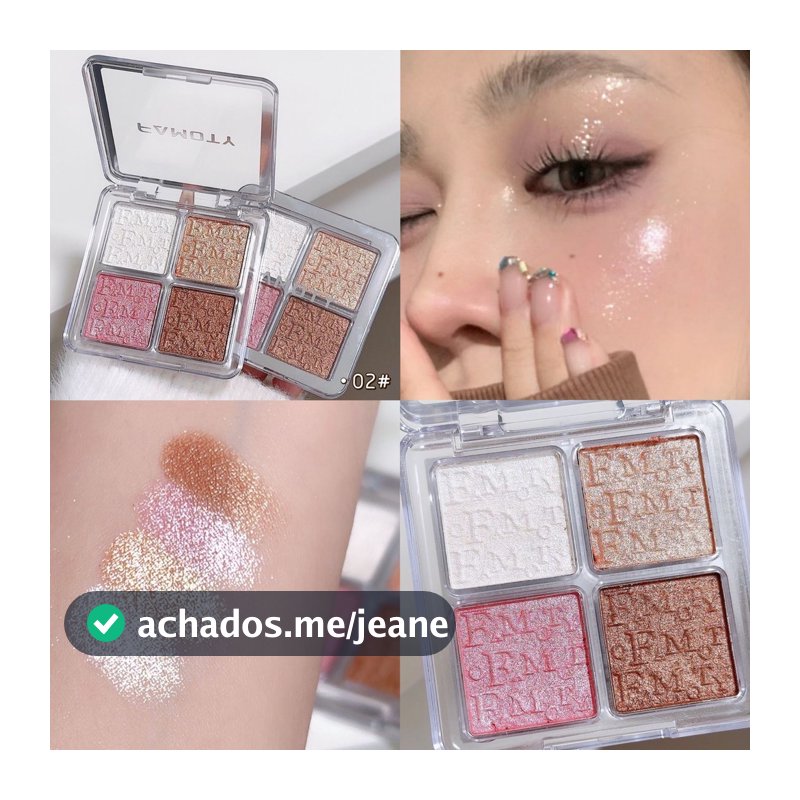 FAMOTY Highlighting Powder Palette-Champagne Color-Waterproof Long Lasting-4 Colors Shiny Diamond-Facial Makeup Cosmetic