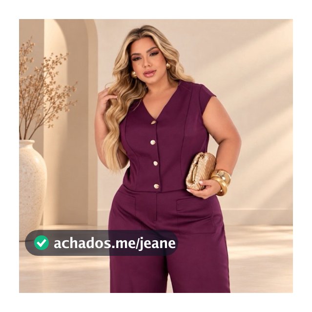 Conjunto Feminino do P ao G1 2 Peças Blusa Botoes Dourados de Metal e Calça Pantalona Plus