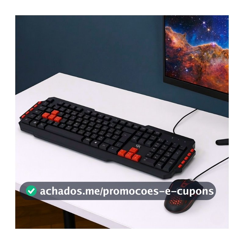 Kit Teclado e Mouse Gamer Start Multimidia 5+ 2.0 Português Com Fio USB Abnt 2 1,5m Chaveiro