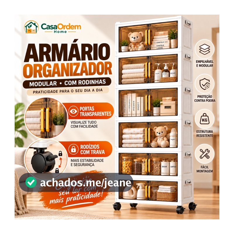Armário Organizador Multiuso Caixa Organizadora Dobrável Armário de Plástico Empilhável com Rodízios Organizador para