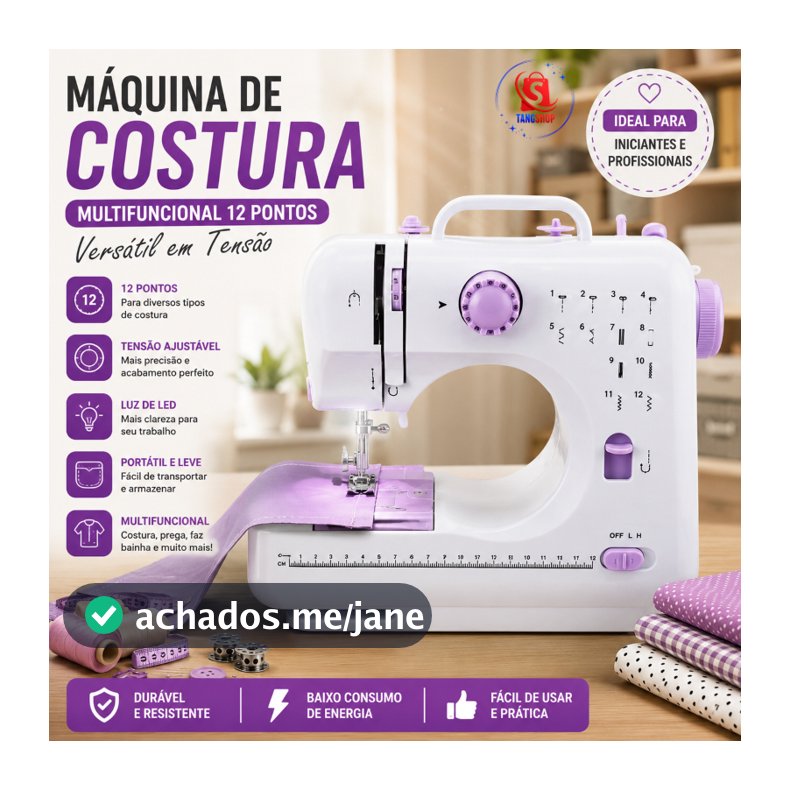 Mini Máquina De Costura Multifuncional Doméstica Composta de 12 Pontos - Bivolt
