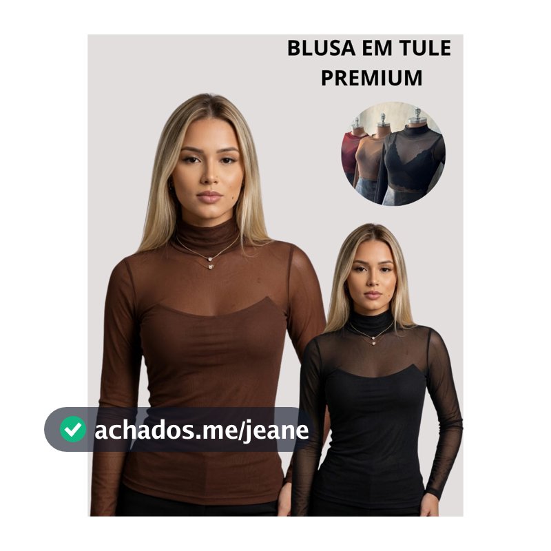 Blusa Tule Feminina Gola Alta Manga Longa Transparente Segunda Pele Elegante Moda Inverno Premium  2️⃣