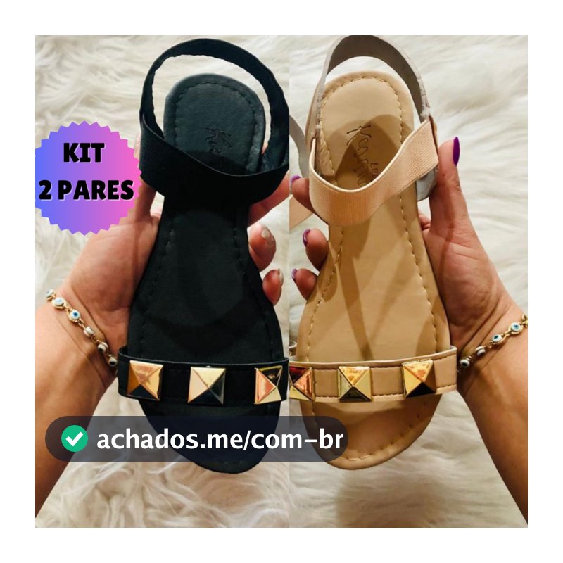 Sandália Feminina Rasteirinha Rasteira Feminina Kit 2 Pares Confortável Dia a Dia Tiras Calcanhar Elástico
