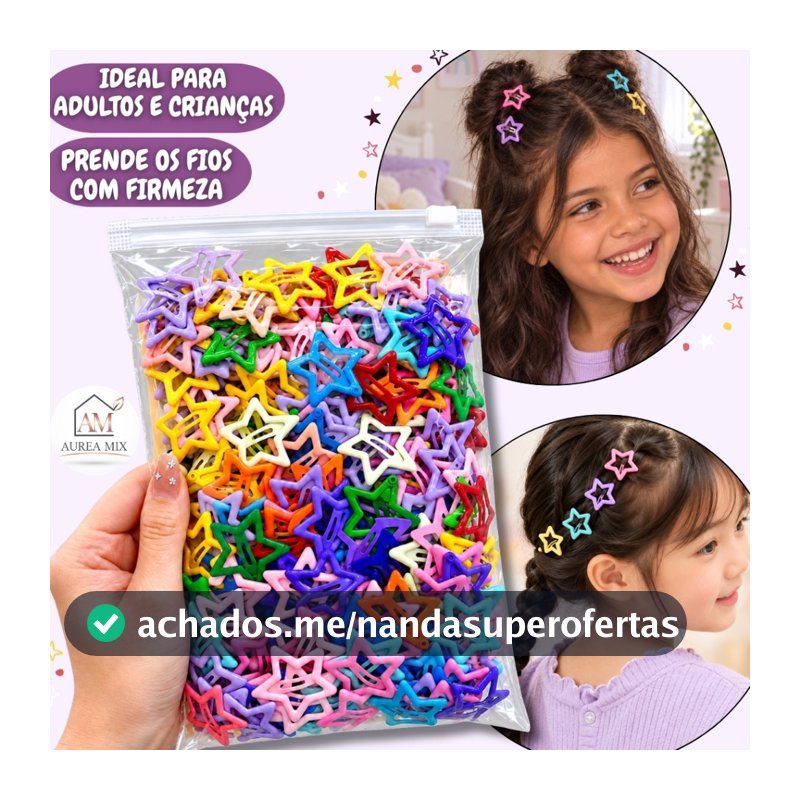 Kit 10/20/50 ou 100 Presilhas de Cabelo Estrela Coloridas Infantil Cores Sortidas para Meninas