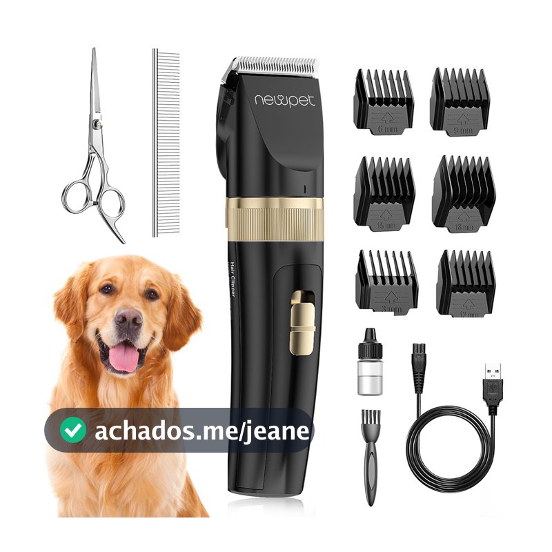 Newpet Kit Máquina Para Tosar Pet + Tesoura + Pente Máquina Profissional Para Cachorro & Gato com 6 pentes bivolt