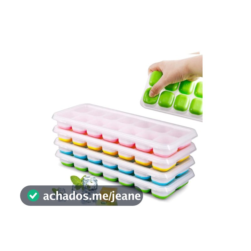 Kit 4 Unidades Forminha Com Tampa Gelo Flexivel Fundo Silicone 14 Cubos Alimentos Frutas Papinha