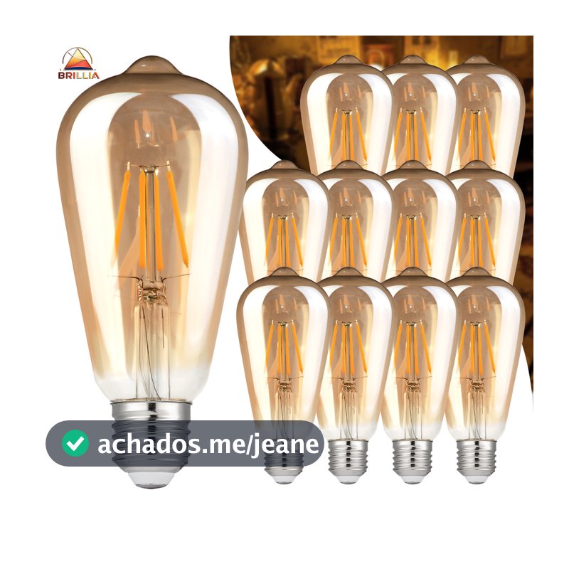 KIT 5 a 12 Lâmpada Filamento LED ST64 4W  E27 Âmbar Estilo Retrô Vintage Luz Quente Edison Bivolt