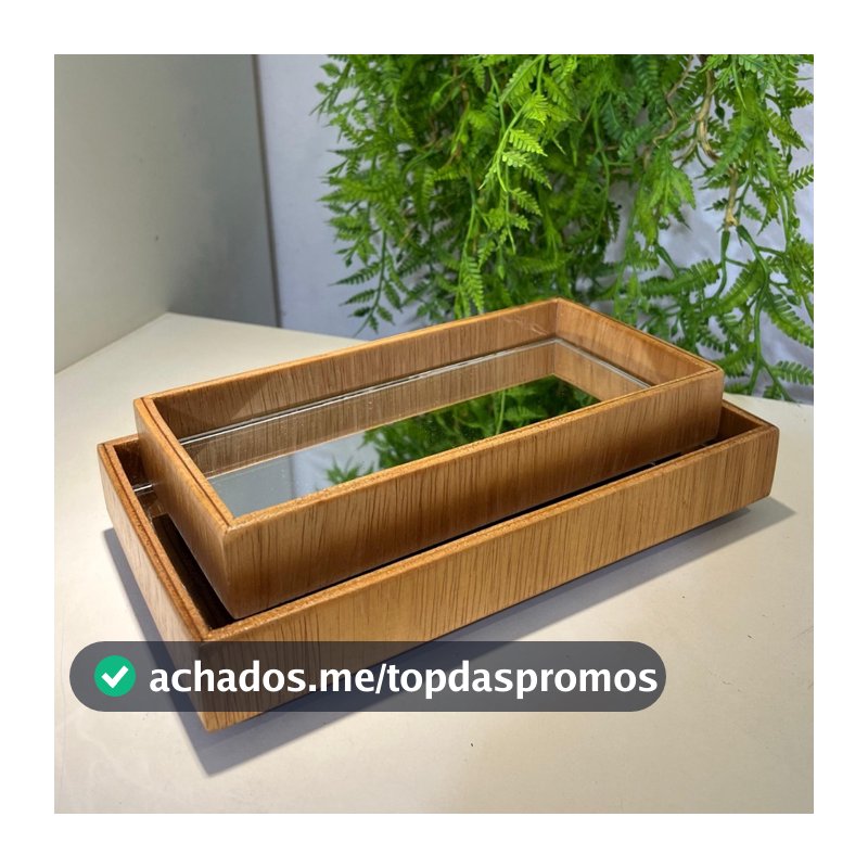 KIT BANDEJA DE MADEIRA RETANGULAR ESCURA - Decorativa Espelho Decoração Aconchegante Organizadora